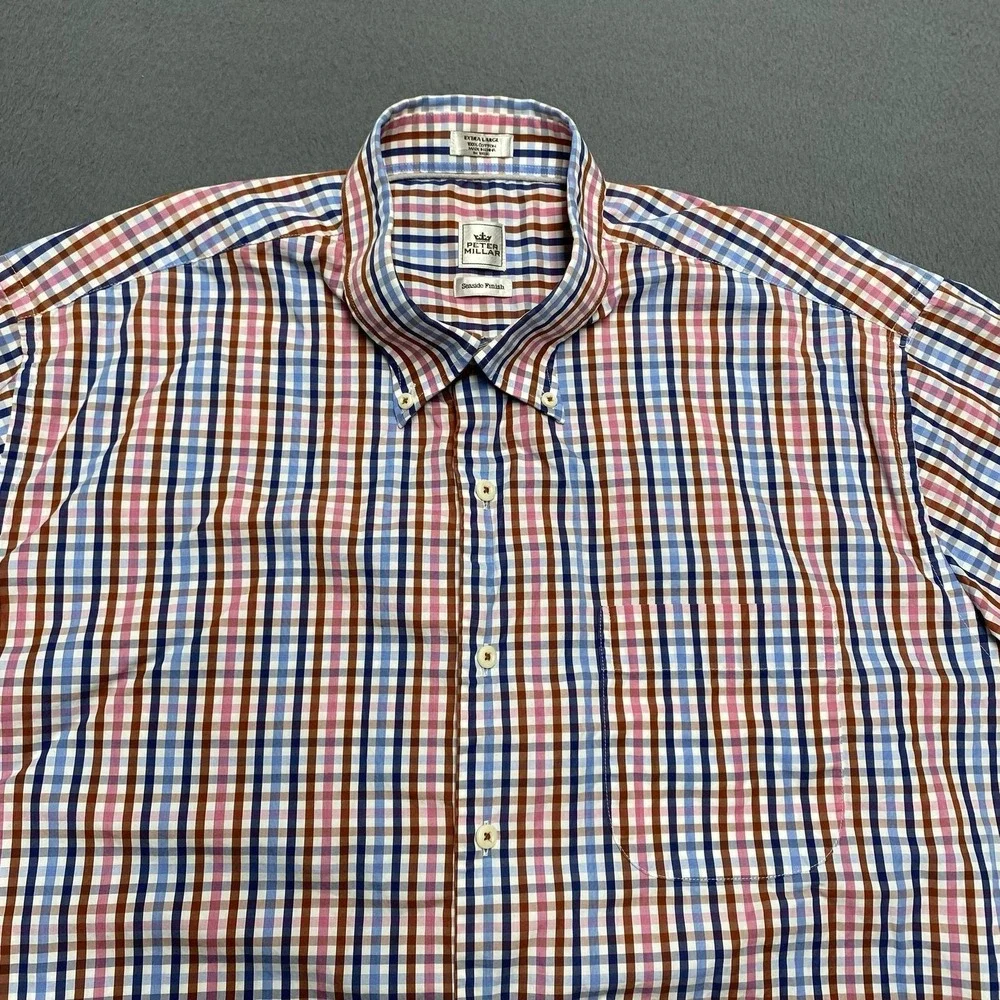 Peter Millar Shirt Mens XL Multicolor Check Short‎ Sleeve Button Down Casual